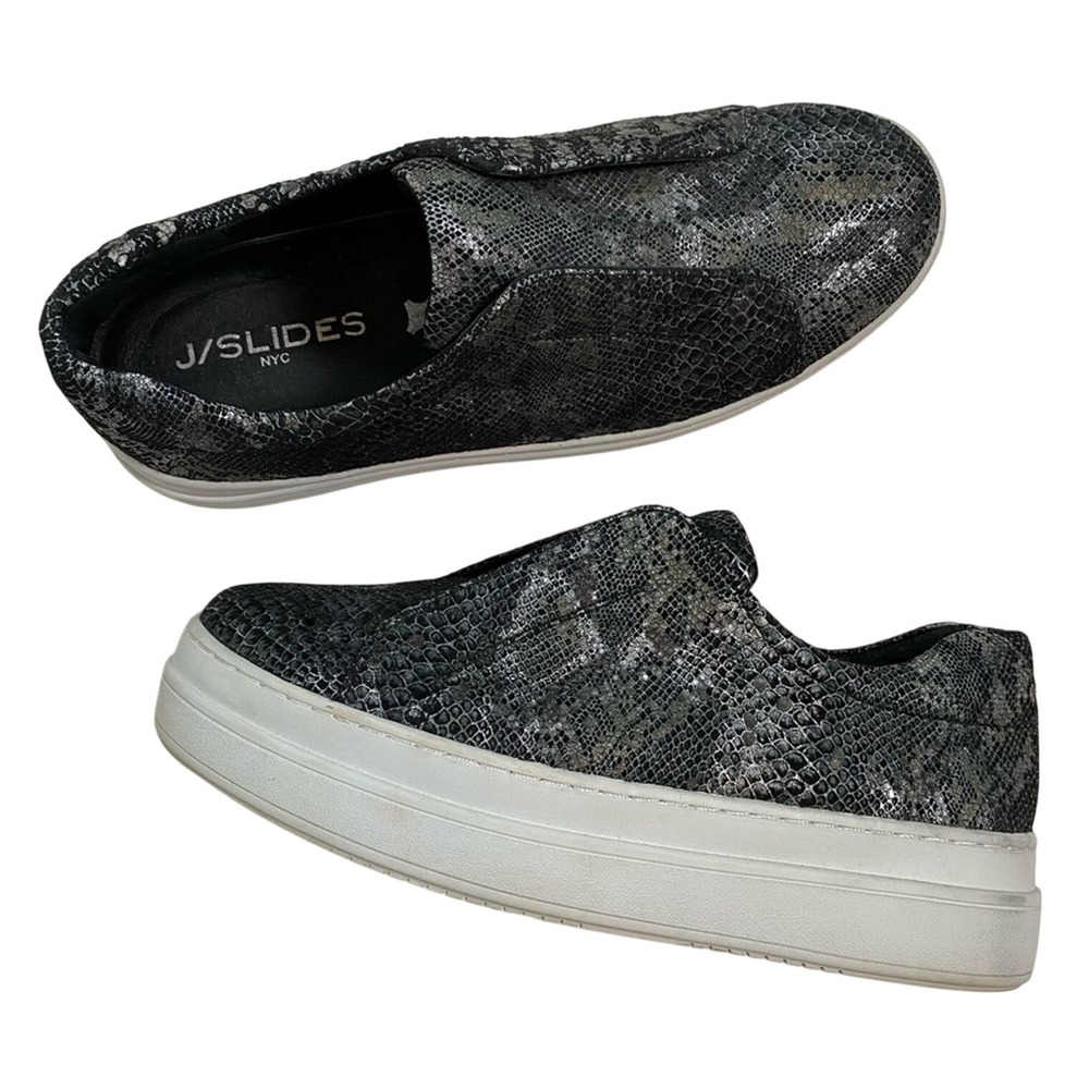 J/Slides Alara Platform Sneaker Size 6.5 Chunky Metallic Snakeskin Print Pull-On